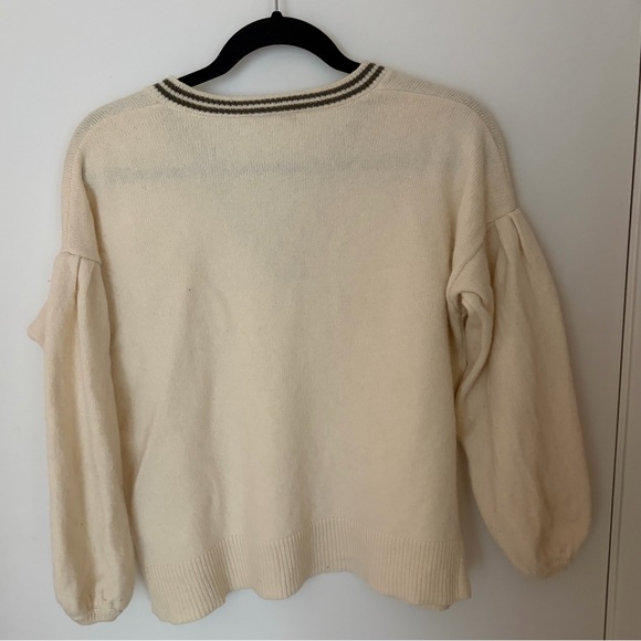 Madewell Cream V-Neck Sweater with Black Trim - Picture 4 of 4